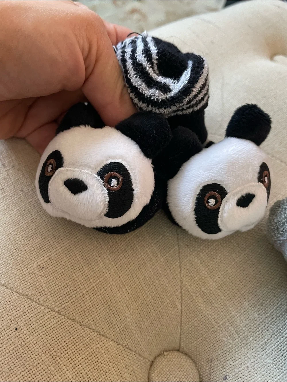 Set of two Dinosaur and Panda Rattle Socks